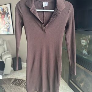 Divided Chocolate Ribbed Knit Top